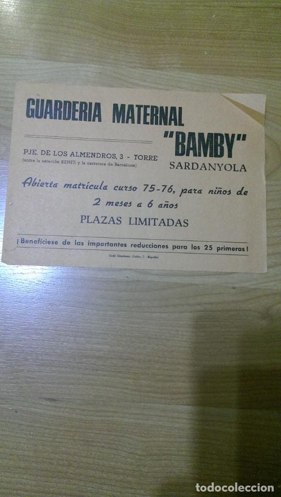 Collectionnisme Papier divers: ANTIGUO PUBLICIDAD GUARDER&Iacute;A BAMBI CERDANYOLA DEL VALL&Eacute;S