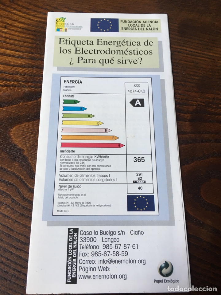 Otros art&iacute;culos de coleccionismo en papel: Etiqueta energ&eacute;tica . Enernal&ograve;n