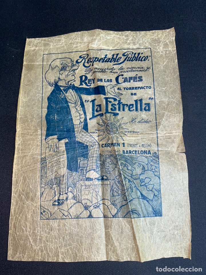 Otros art&iacute;culos de coleccionismo en papel: CAF&Eacute; TORREFACTO LA ESTRELLA. BARCELONA CARM&Eacute;N 1. PAPEL PARA ENVOLVER. CIRCA 1900. 31X23 CM.