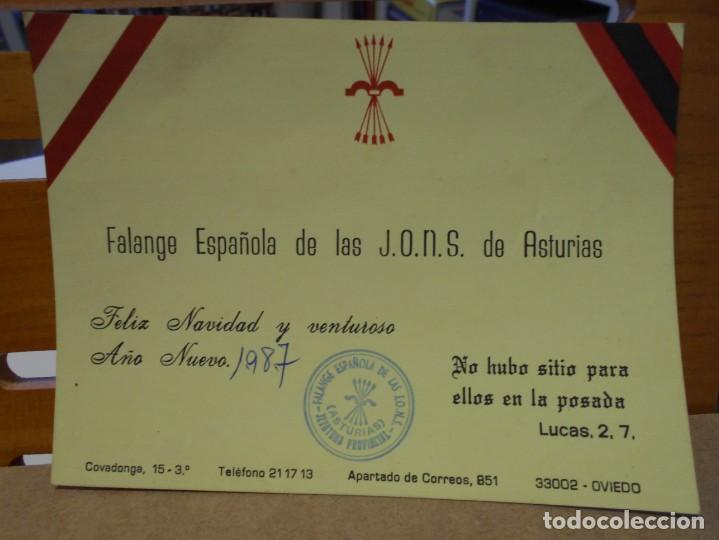 Paper Collecting Others: FALANGE ESPA&Ntilde;OLA DE LAS J.O.N.S. DE ASTURIAS. TARJETA PARA FELICITAR LA NAVIDAD Y EL A&Ntilde;O NUEVO DE 19