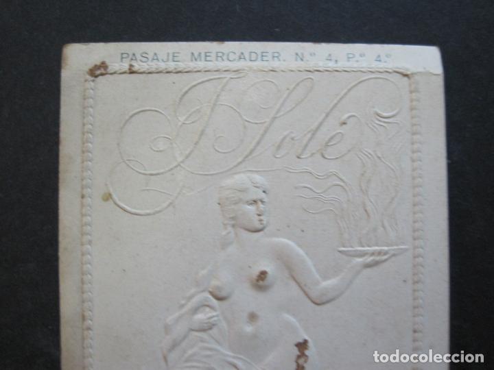 Altri oggetti di carta: BARCELONA-J. SOLE-GRABADOR EN ACERO Y RELIEVE-PUBLICIDAD ANTIGUA-VER FOTOS-(75.205)