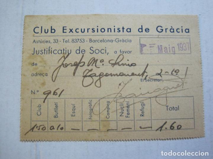 Otros art&iacute;culos de coleccionismo en papel: BARCELONA-CLUB EXCURSIONISTA DE GRACIA-JUSTIFICATIU SOCI-MAIG 1937-GUERRA CIVIL-VER FOTOS-(75.245)