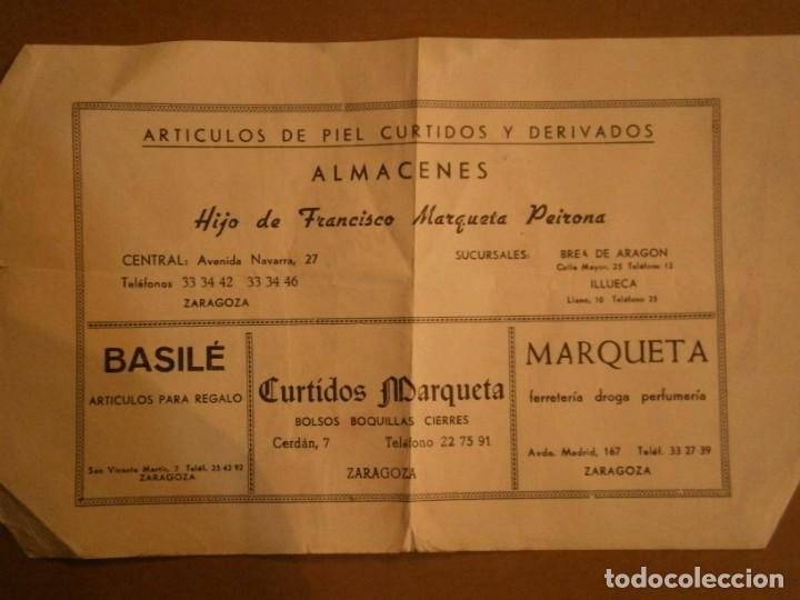 Collectionnisme Papier divers: ARTICULOS DE PIEL, CURTIDOS Y DERIVADOS. ALMACENES. CURTIDOS MARQUETA. (ZARAGOZA)