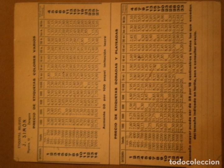 Collectionnisme Papier divers: ETIQUETAS RELIEVES, J. SIMON. PRECIO DE ETIQUETAS COLORES VARIOS. (ZARAGOZA)