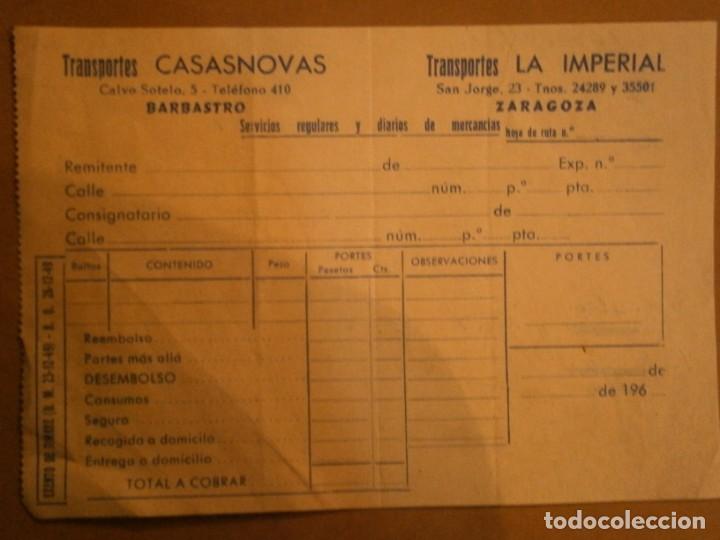 Collectionnisme Papier divers: TRANSPORTES CASASNOVAS BARBASTRO- TRANSPORTES LA IMPERIAL