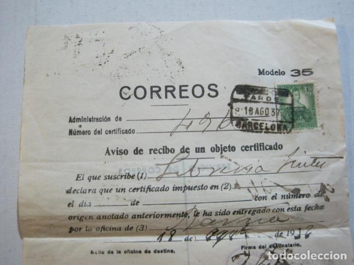 Collectionnisme Papier divers: GUERRA CIVIL-CORREOS-AVISO DE RECIBO OBJETO CERFITCADO-AGOSTO 1937-VER FOTOS-(75.349)