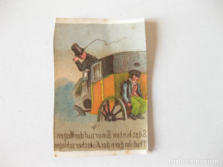 Altri oggetti di carta: ANTIGUA CALCOMAN&Iacute;A ALEMANA CON UN CARRUAJE O COCHE DE CABALLOS.