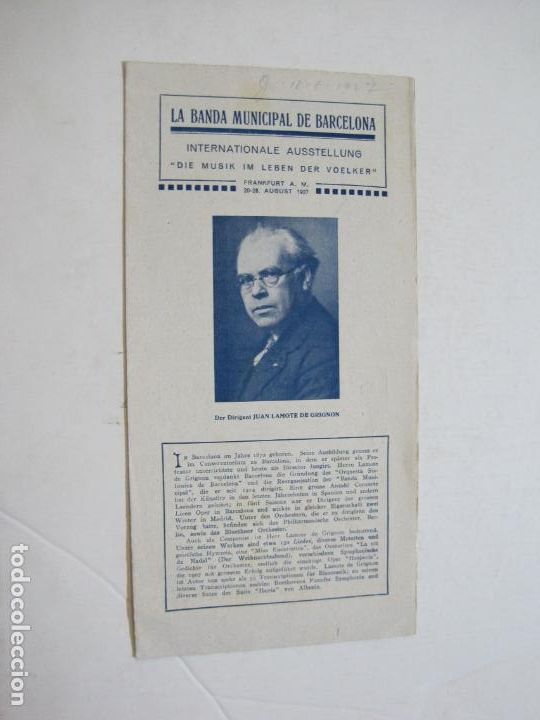 Outros artigos de papel: LA BANDA MUNICIPAL DE BARCELONA-INTERNATIONALE AUSSTELLUNG-A&Ntilde;O 1927-VER FOTOS-(K-939)