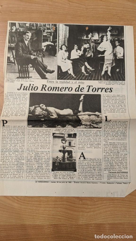 Outros artigos de papel: ANTIGUO ART&Iacute;CULO LA VANGUARDIA &laquo;ENTRE LA REALIDAD Y EL MITO:JULIO ROMERO DE TORRE&raquo; A&Ntilde;O 1982 (1 HOJA)
