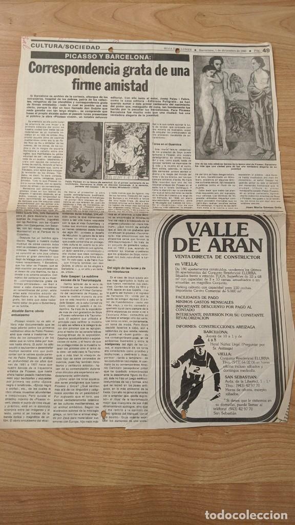 Collectionnisme Papier divers: ANTIGUO ART&Iacute;CULO LA VANGUARDIA &laquo;PICASSO Y BARCELONA&raquo; A&Ntilde;O 1980 (1 HOJA)