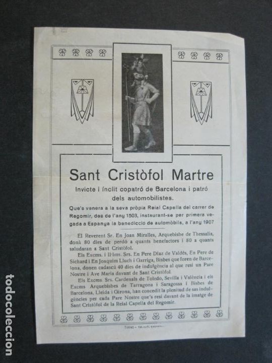 Altri oggetti di carta: BARCELONA-SANT CRISTOFOL MARTRE (MARTIR)-BENEDICCIO AUTOMOBILS ANY 1907-VER FOTOS-(75.571)