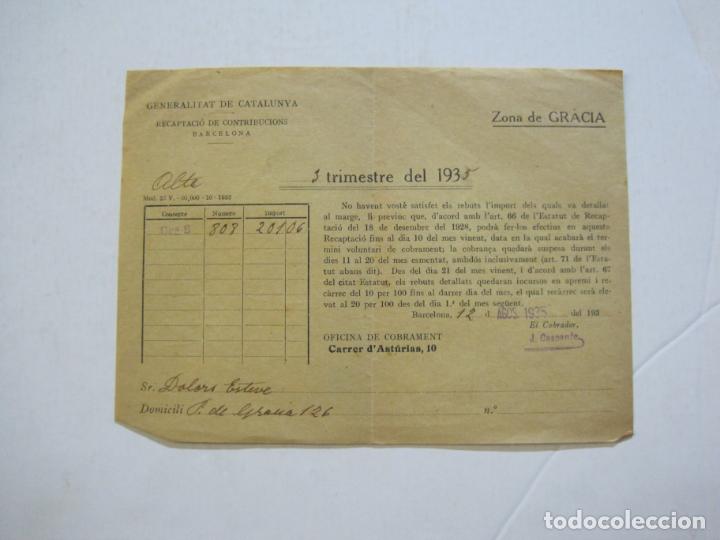 Outros artigos de papel: BARCELONA-GENERALITAT CATALUNYA-RECAPTACIO CONTRIBUCIONS-TRIMESTRE 1935-GRACIA-VER FOTOS-(75.572)