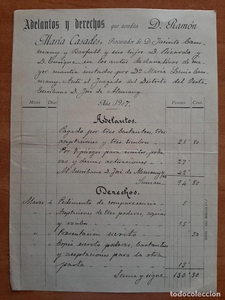 Otros Art&iacute;culos de Coleccionismo en Papel: 1907 MINUTA DE PROCURADOR DE BARCELONA