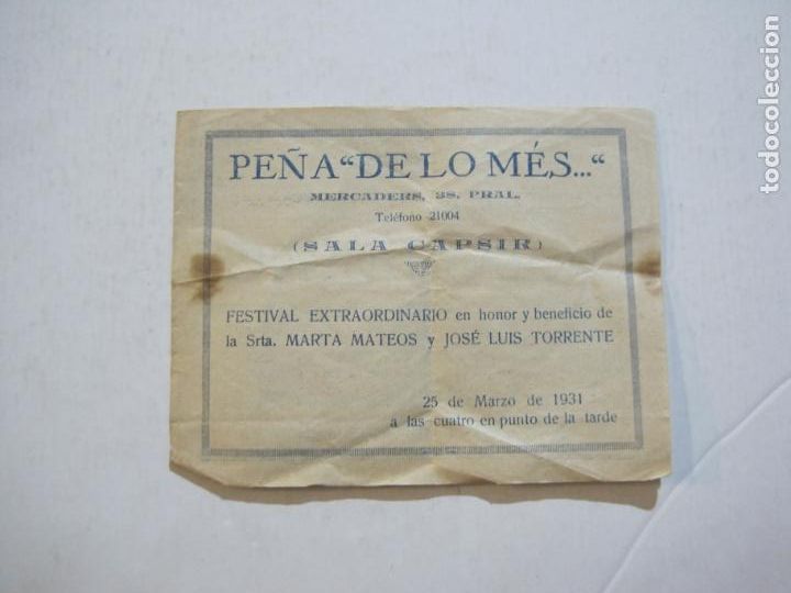 Otros art&iacute;culos de coleccionismo en papel: PE&Ntilde;A DE LO MES...-SALA CAPSIR-FESTIVAL EXTRAORDINARIO-MARZO 1931-PROGRAMA ANTIGUO-VER FOTOS-(75.691)