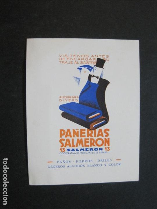 Altri oggetti di carta: PA&Ntilde;ERIAS SALMERON-PA&Ntilde;OS-FORROS-DRILES-ALGODON BLANCO Y COLOR-PUBLICIDAD ANTIGUA-VER FOTOS-(75.693)