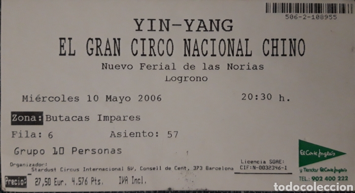 Otros art&iacute;culos de coleccionismo en papel: ENTRADA GRAN CIRCO NACIONAL CHINO