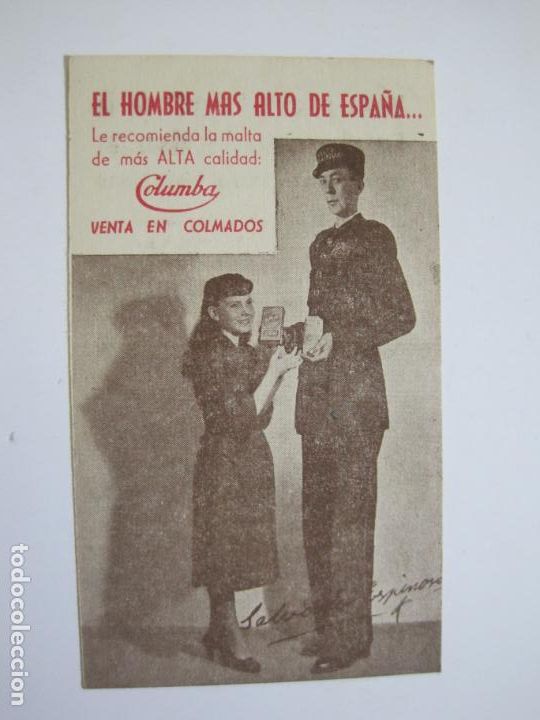 Paper Collecting Others: COLUMBA-MALTA DE MAS ALTA CALIDAD-EL HOMBRE MAS ALTO DE ESPA&Ntilde;A-PUBLICIDAD ANTIGUA-VER FOTOS-(75.723)