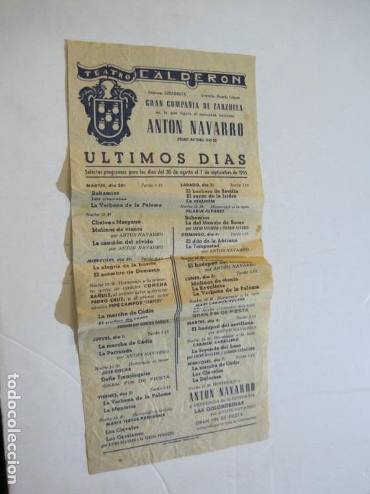 Altri oggetti di carta: TEATRO CALDERON-COMPA&Ntilde;IA DE ZARZUELA-ANTON NAVARO-PROGRAMA SEPTIEMBRE 1955-VER FOTOS-(K-1055)