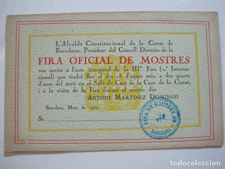 Outros artigos de papel: BARCELONA-FIRA OFICIAL DE MOSTRES-MAR&Ccedil; 1922-INVITACIO ACTE INAUGURAL-VER FOTOS-(K-1072)