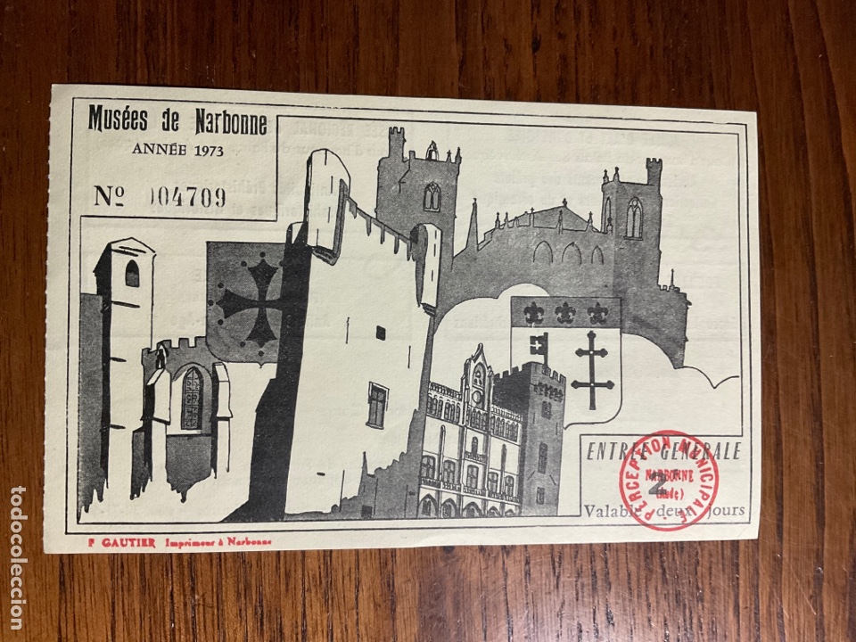 Otros art&iacute;culos de coleccionismo en papel: ENTRADA AL MUSEO MUSEES DE NARBONNE 1973