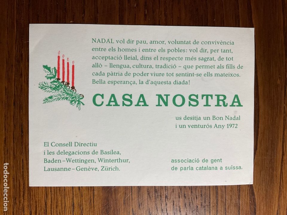Otros art&iacute;culos de coleccionismo en papel: TARJETA FELICITACI&Oacute;N DE NAVIDAD CASA NOSTRA ASSOCIACI&Oacute; DE GENT DE PARLA CATALANA A SUISSA 1972