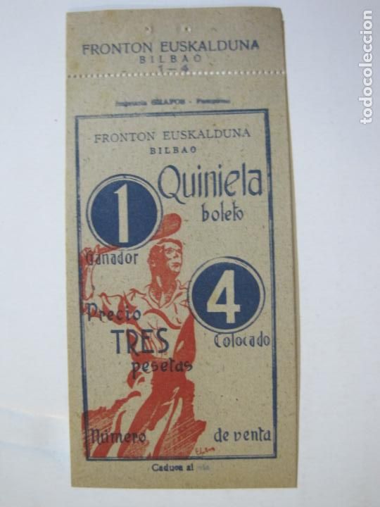 Otros Art&iacute;culos de Coleccionismo en Papel: BILBAO-FRONTON EUSKALDUNA-QUINIELA BOLETO-BILLETE ANTIGUO-VER FOTOS-(76.117)