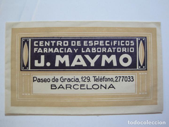 Otros art&iacute;culos de coleccionismo en papel: BARCELONA-FARMACIA J.MAYMO CENTRO DE ESPECIFICOS-SOBRE PUBLICIDAD-VER FOTOS-(76.160)