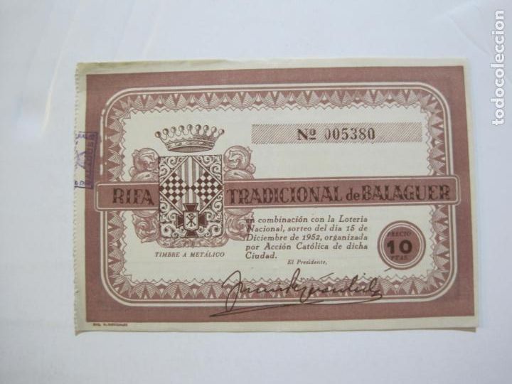 Otros Art&iacute;culos de Coleccionismo en Papel: BALAGUER-RIFA TRADICIONAL-DICIEMBRE 1952-COCHE FIAT-RADIO-BICICLETA-VER FOTOS-(K-1233)