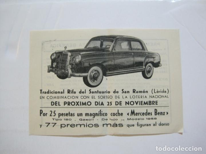 Otros art&iacute;culos de coleccionismo en papel: LLEIDA-RIFA SANTUARIO DE SAN RAMON-COCHE MERCEDES BENZ-A&Ntilde;O 1958-VER FOTOS-(K-1231)