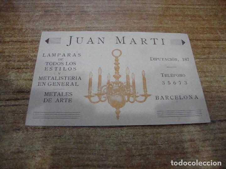 Otros Art&iacute;culos de Coleccionismo en Papel: TARJETA DE VISITA LAMPARAS DE TODOS LOS ESTILOS METALES DE ARTE JUAN MARTI BARCELONA