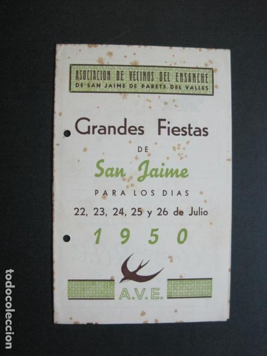 Outros artigos de papel: PARETS DEL VALLES-GRANDES FIESTAS DE SAN JAIME-A&Ntilde;O 1950-PROGRAMA ANTIGUO-VER FOTOS-(K-1272)