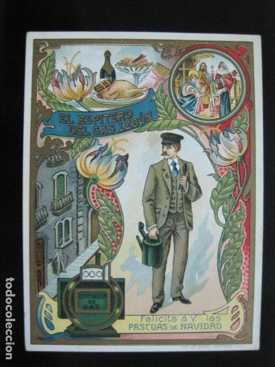 Outros artigos de papel: EL ESPITERO DEL GAS LEBON-FELICITACION ANTIGUA DE NAVIDAD-VER FOTOS-(K-1322)