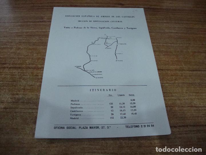 Otros Art&iacute;culos de Coleccionismo en Papel: ASOCIACION ESPA&Ntilde;OLA DE AMIGOS DE LOS CASTILLOS EXCURSION PEDRAZA DE LA SIERRA TUREGANO