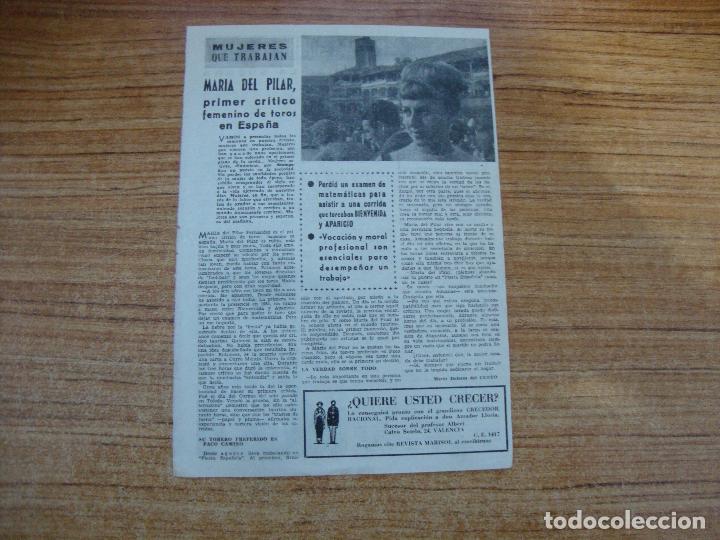 Altri oggetti di carta: RECORTE MARIA DEL PILAR PRIMERA CRITICO FEMENINO DE TOROS EN ESPA&Ntilde;A SACADO REVISTA MARISOL 1963