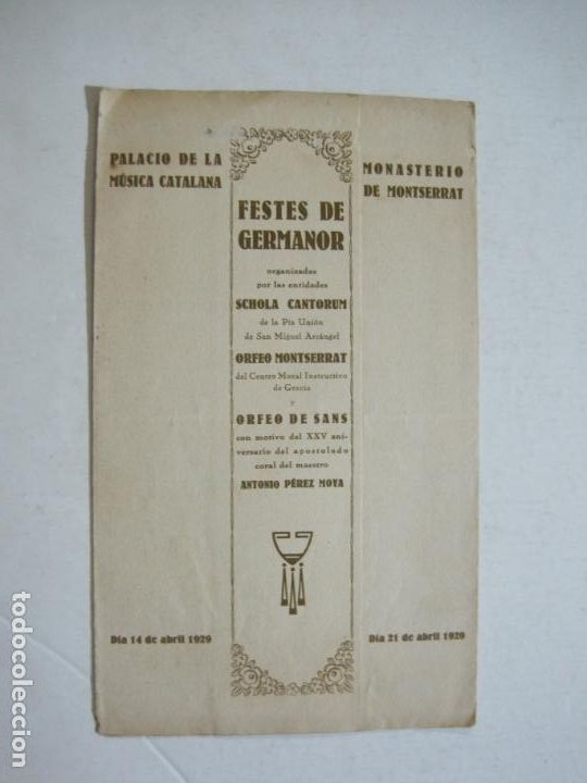 Outros artigos de papel: MONASTERIO DE MONTSERRAT-FESTES DE GERMANOR-PROGRAMA ABRIL 1929-VER FOTOS-(K-1368)