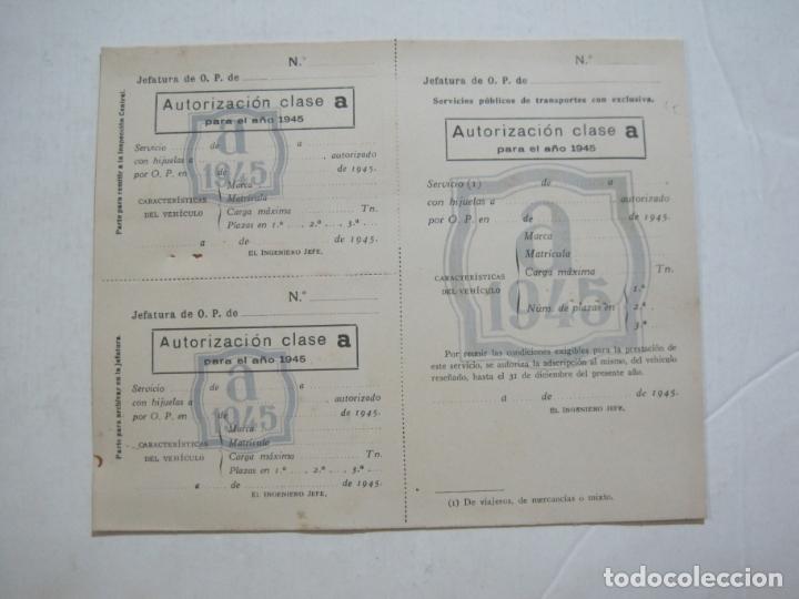 Outros artigos de papel: CENTRAL CIRCULACION Y TRANSPORTES CARRETERA-AUTORIZACION CLASE A-A&Ntilde;O 1945-VER FOTOS-(K-1386)