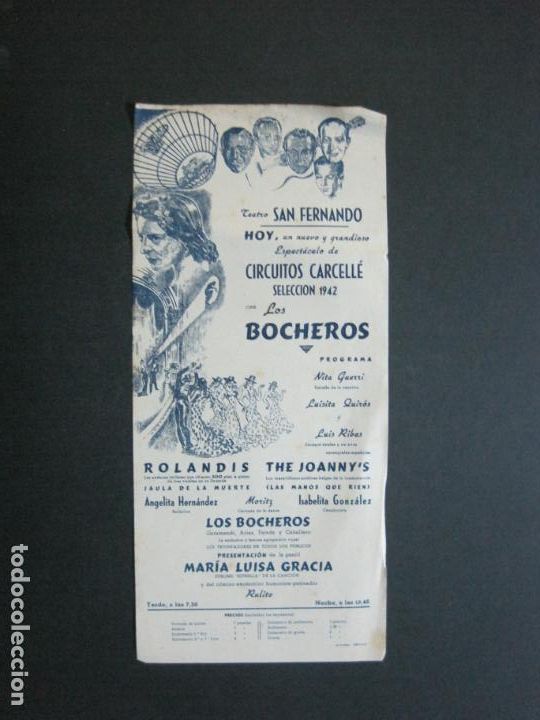 Sammelleidenschaft Andere Papierartikel: TEATRO SAN FERNANDO-CIRCUITOS CARCELLE-LOS BOCHEROS-CARTEL PROGRAMA A&Ntilde;O 1942-VER FOTOS-(V-22.401)