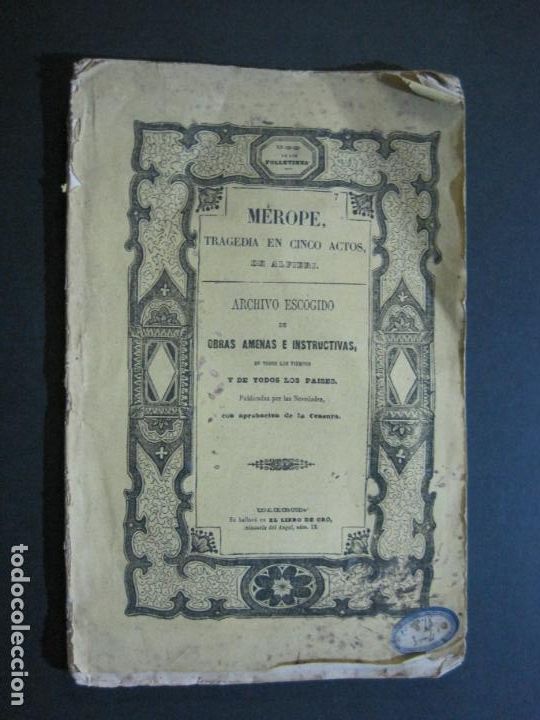Otros art&iacute;culos de coleccionismo en papel: MEROPE-TRAGEDIA EN CINCO ACTOS-MADRID-PUBLICACION ANTIGUA-VER FOTOS-(K-1413)