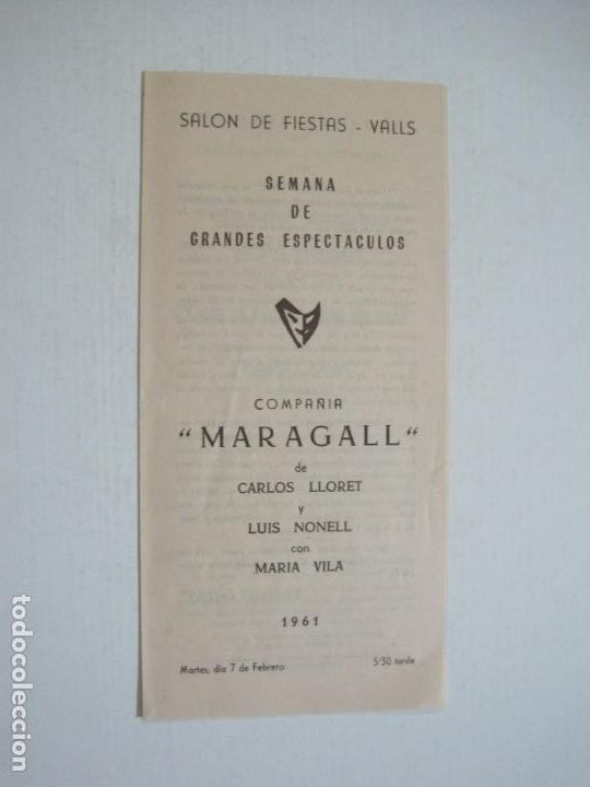 Outros artigos de papel: VALLS-SALON DE FIESTAS-COMPA&Ntilde;IA MARAGALL-FEBRERO 1961-PROGRAMA ANTIGUO-VER FOTOS-(K-1434)