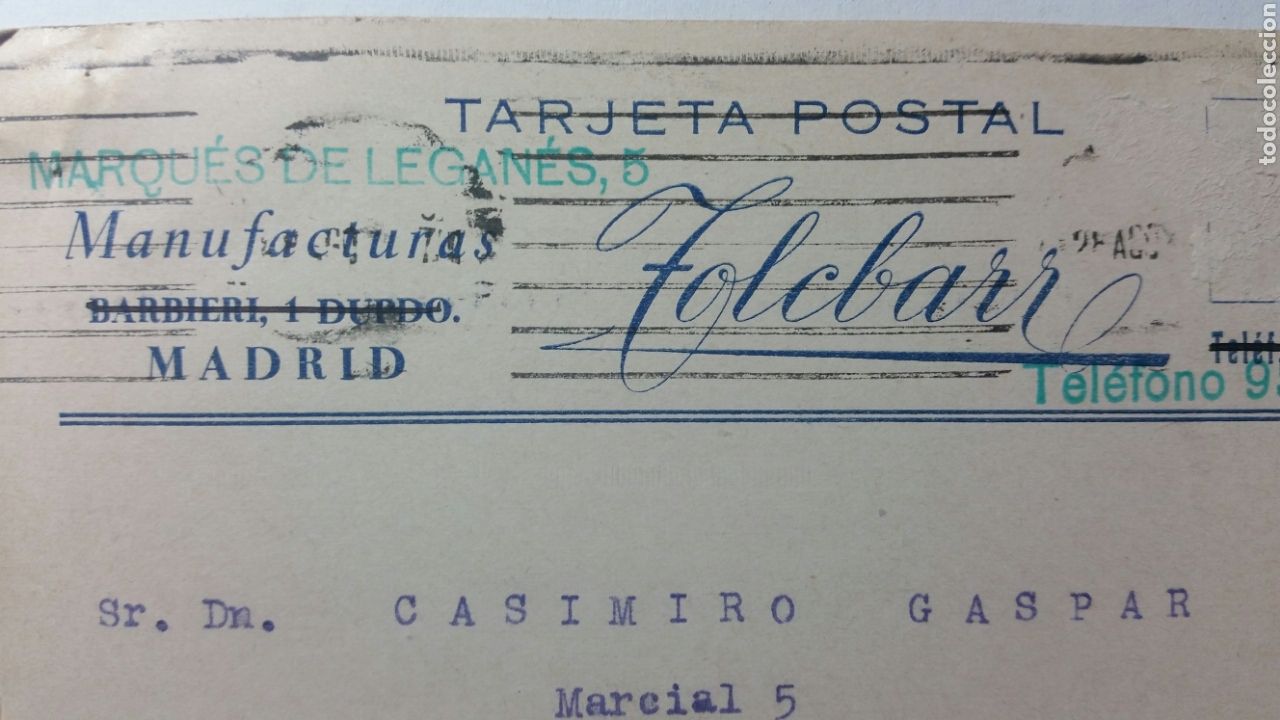 Outros artigos de papel: Madrid tarjeta comercial Manufacturas TOLOBARR a&ntilde;o1933