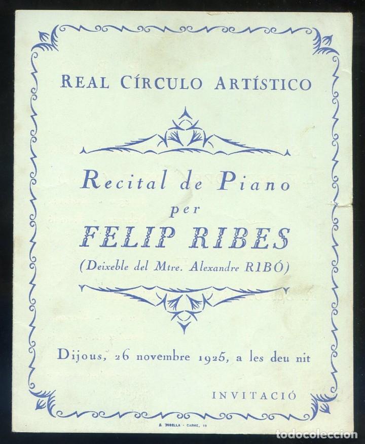 Outros artigos de papel: *Felip Ribes* Real C&iacute;rculo Art&iacute;stico, Barcelona 1925, D&iacute;ptico 108x135 mms.
