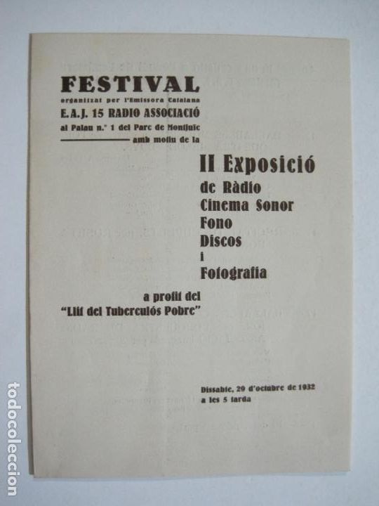 Otros art&iacute;culos de coleccionismo en papel: FESTIVAL II EXPOSIIO RADIO CINEMA SONOR FONO DISCOS I FOTOGRAFIA-PROGRAMA 1932-VER FOTOS-(K-1595)