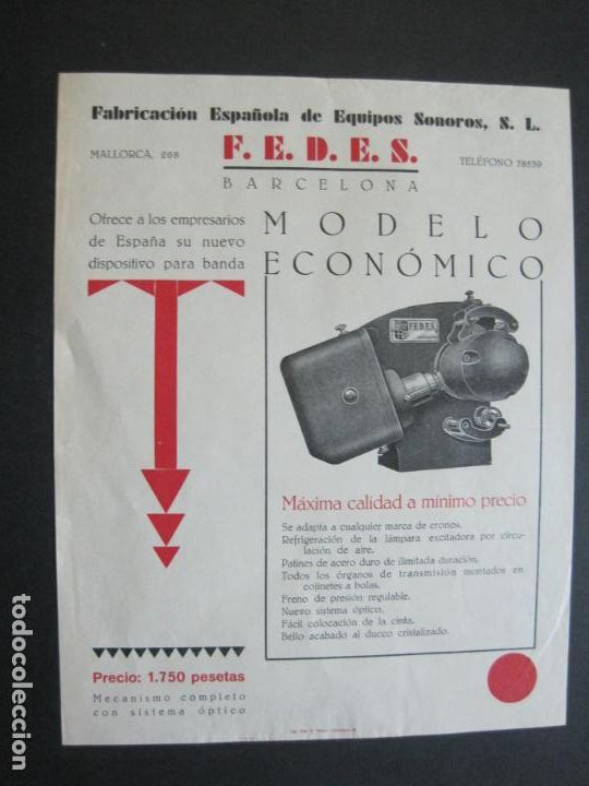 Otros art&iacute;culos de coleccionismo en papel: BARCELONA-F.E.D.E.S.-EQUIPO SONORO MODELO ECONOMICO-CATALOGO PUBLICIDAD-VER FOTOS-(K-1600)