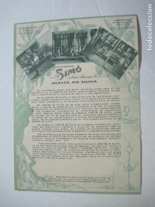 Otros art&iacute;culos de coleccionismo en papel: BARCELONA-COLMADOS SIMO-ACEITE DE OLIVA-PUBLICIDAD ANTIGUA-VER FOTOS(K-1614)