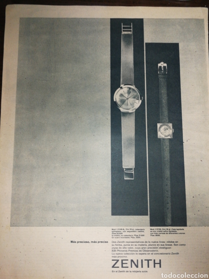 Otros Art&iacute;culos de Coleccionismo en Papel: (1951) RELOJ SUIZO ZENITH, PUBLICIDAD, GRAN FORMATO DE P&Aacute;GINA 37 X 27 CM