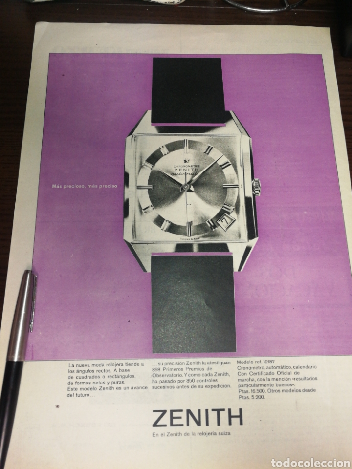 Otros Art&iacute;culos de Coleccionismo en Papel: (1962) RELOJ SUIZO ZENITH, PUBLICIDAD, GRAN FORMATO DE P&Aacute;GINA 37 X 27 CM