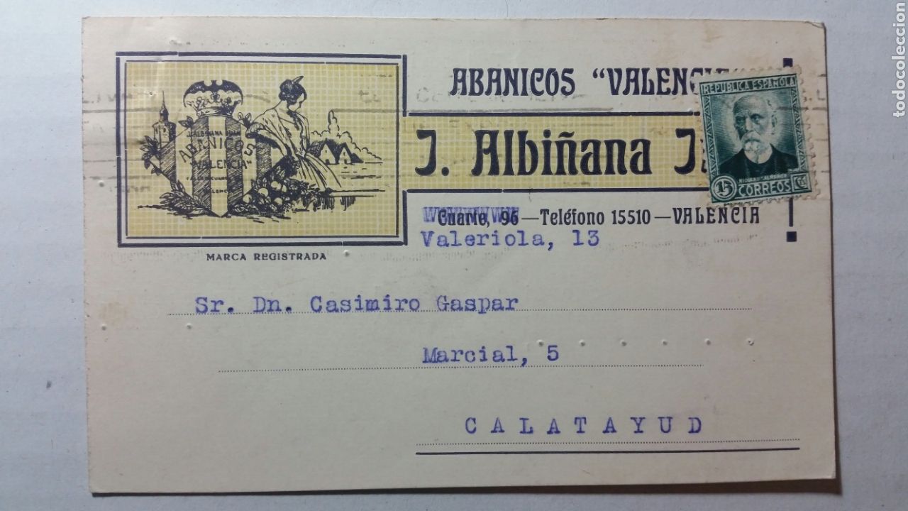 Collectionnisme Papier divers: ABANICOS VALENCIA fabrica Joaqu&iacute;n Albi&ntilde;ana. Tarjeta publicitaria escasa a&ntilde;o 1933