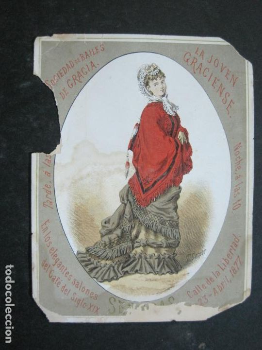 Otros art&iacute;culos de coleccionismo en papel: SOCIEDAD BAILES DE GRACIA-JOVEN GRACIENSE-INVITACION-BAILE-A&Ntilde;O 1877-TEATRO ROMEA-VER FOTOS-(76.889)