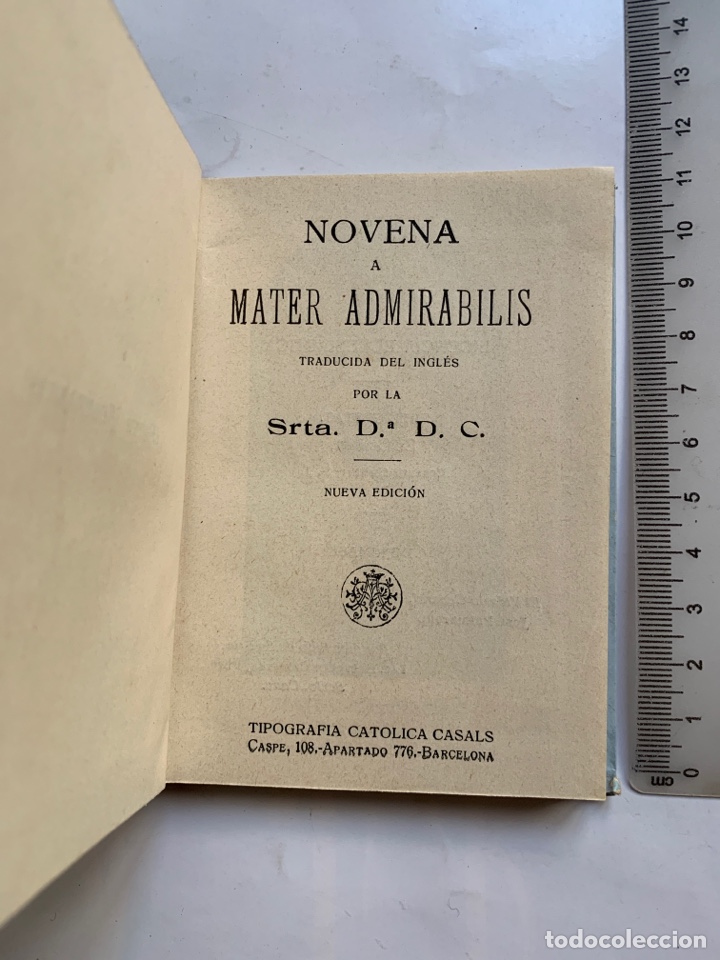 Otros Art&iacute;culos de Coleccionismo en Papel: NOVENA A MATER ADMIRABIL&Iacute;S. TRADUCIDA DEL INGL&Eacute;S POR LA SRTA. D&ordf;. D. C. TIPOGRAF&Iacute;A CATOLICA CASALS.