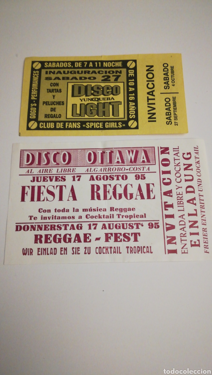 Otros art&iacute;culos de coleccionismo en papel: 2 DOS ENTRADAS INVITACI&Oacute;N DISCO OTAWA YUNQUERA HENARES ALGARROBO COSTA M&Aacute;LAGA